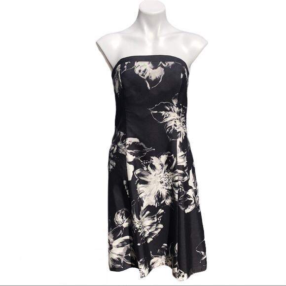 Ann Taylor black white floral off shoulder silk dress  size 4 NEW - Picture 1 of 12
